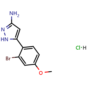 Chemical structure of 3-Amino-5-(2-bromo-4-methoxyphenyl)pyrazole Hydrochloride , CAS 1031793-74-4, AChemBlock V148312