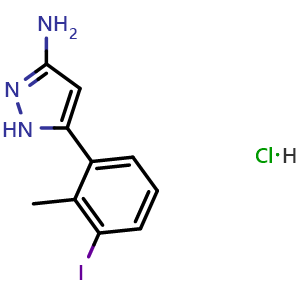 Chemical structure of 3-Amino-5-(3-iodo-2-methylphenyl)pyrazole Hydrochloride , CAS 2870530-02-0, AChemBlock V148318