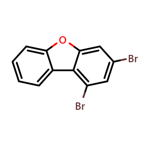 Chemical structure of 1,3-Dibromodibenzofuran , CAS 617707-24-1, AChemBlock V148324