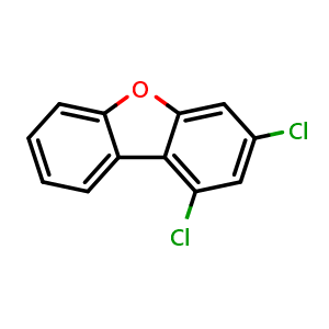 Chemical structure of 1,3-Dichlorodibenzofuran , CAS 94538-00-8, AChemBlock V148325