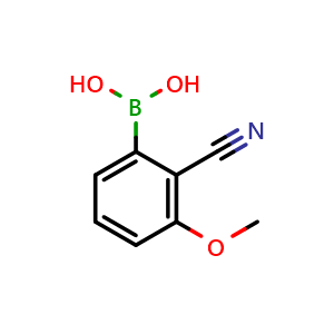Chemical structure of 2-Cyano-3-methoxyphenylboronic Acid , CAS 1164100-84-8, AChemBlock V148330