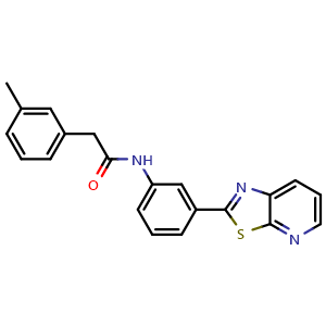 Chemical structure of N-[3-(2-Thiazolo[5,4-b]pyridyl)phenyl]-2-(m-tolyl)acetamide , CAS 863592-46-5, AChemBlock V148342