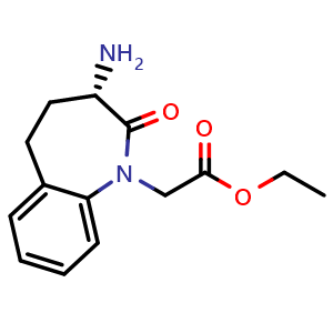Chemical structure of Ethyl (S)-2-(3-Amino-2-oxo-2,3,4,5-tetrahydro-1H-benzo[b]azepin-1-yl)acetate , CAS 86499-52-7, AChemBlock V148344