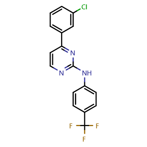 Chemical structure of 4-(3-Chlorophenyl)-N-[4-(trifluoromethyl)phenyl]pyrimidin-2-amine , CAS 574759-62-9, AChemBlock V148347
