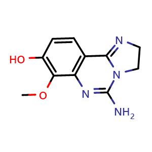 Chemical structure of 5-Amino-7-methoxy-2,3-dihydroimidazo[1,2-c]quinazolin-8-ol , CAS 1032570-71-0, AChemBlock V148401