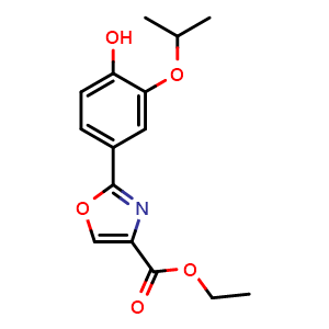 Chemical structure of Ethyl 2-(4-Hydroxy-3-isopropoxyphenyl)oxazole-4-carboxylate , CAS 1574285-30-5, AChemBlock V148436