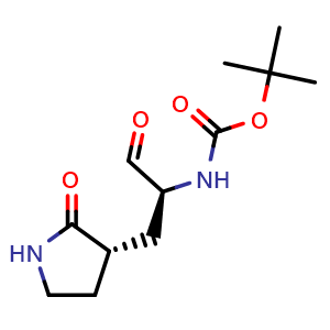 Chemical structure of (S)-2-(Boc-amino)-3-[(S)-2-oxo-3-pyrrolidinyl]propanal , CAS 1025451-28-8, AChemBlock V148458