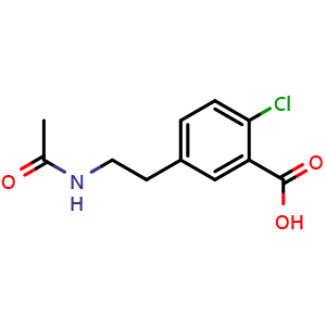 Chemical structure of 5-(2-Acetamidoethyl)-2-chlorobenzoic Acid , CAS 2472672-04-9, AChemBlock V148469