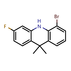 Chemical structure of 5-Bromo-3-fluoro-9,9-dimethyl-9,10-dihydroacridine , CAS 2741062-05-3, AChemBlock V148481