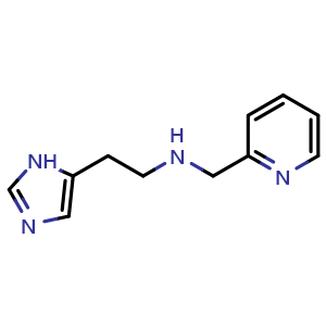Chemical structure of 2-(5-Imidazolyl)-N-(2-pyridylmethyl)ethanamine , CAS 120927-21-1, AChemBlock V148523