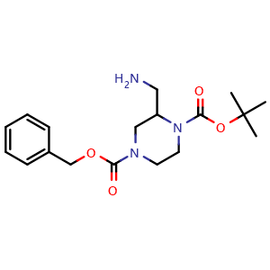 Chemical structure of 4-Cbz-1-Boc-2-piperazinemethanamine , CAS 1202800-72-3, AChemBlock V148535