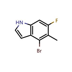 Chemical structure of 4-Bromo-6-fluoro-5-methylindole , CAS 2304924-28-3, AChemBlock V148536