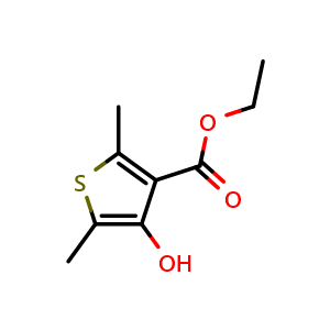 Chemical structure of Ethyl 4-Hydroxy-2,5-dimethylthiophene-3-carboxylate , CAS 83821-68-5, AChemBlock V148546
