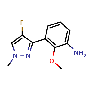 Chemical structure of 3-(4-Fluoro-1-methyl-3-pyrazolyl)-2-methoxyaniline , CAS 2741621-49-6, AChemBlock V148552