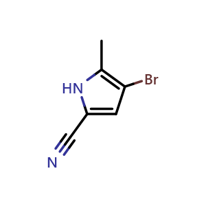 Chemical structure of 4-Bromo-5-methylpyrrole-2-carbonitrile , CAS 1350521-56-0, AChemBlock V148555