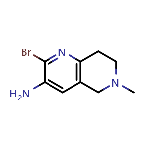 Chemical structure of 3-Amino-2-bromo-6-methyl-5,6,7,8-tetrahydro-1,6-naphthyridine , CAS 216966-74-4, AChemBlock V148567