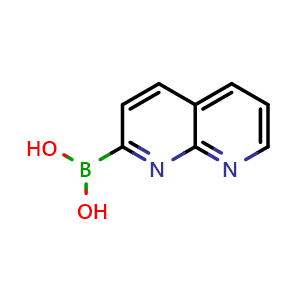 Chemical structure of 1,8-Naphthyridine-2-boronic Acid , CAS 1227623-09-7, AChemBlock V148588