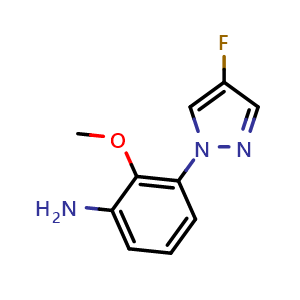Chemical structure of 3-(4-Fluoro-1-pyrazolyl)-2-methoxyaniline , CAS 2741365-66-0, AChemBlock V148597