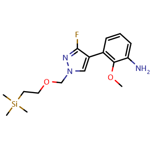 Chemical structure of 3-[3-Fluoro-1-[[2-(trimethylsilyl)ethoxy]methyl]-4-pyrazolyl]-2-methoxyaniline , CAS 2740384-01-2, AChemBlock V148598