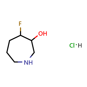 Chemical structure of 4-Fluoroazepan-3-ol Hydrochloride , CAS 1823962-87-3, AChemBlock V148599