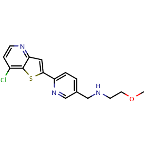 Chemical structure of N-[[6-(7-Chloro-2-thieno[3,2-b]pyridyl)-3-pyridyl]methyl]-2-methoxyethanamine , CAS 2752171-14-3, AChemBlock V148606
