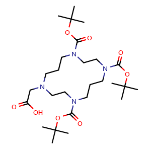 Chemical structure of 4,8,11-Tris-Boc-1,4,8,11-tetraazacyclotetradecane-1-acetic Acid , CAS 191108-09-5, AChemBlock V148628