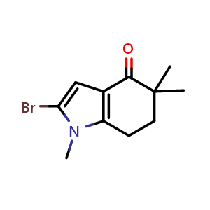 Chemical structure of 2-Bromo-1,5,5-trimethyl-6,7-dihydro-1H-indol-4(5H)-one , CAS 2740903-83-5, AChemBlock V148648