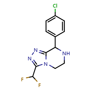 Chemical structure of 8-(4-Chlorophenyl)-3-(difluoromethyl)-5,6,7,8-tetrahydro-[1,2,4]triazolo[4,3-a]pyrazine , CAS 2740885-03-2, AChemBlock V148666
