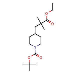 Chemical structure of Ethyl 3-(1-Boc-4-piperidyl)-2,2-dimethylpropanoate , CAS 578021-54-2, AChemBlock V148675