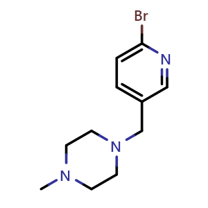 Chemical structure of 1-[(6-Bromo-3-pyridyl)methyl]-4-methylpiperazine , CAS 364794-55-8, AChemBlock V148677