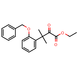 Chemical structure of Ethyl 3-[2-(Benzyloxy)phenyl]-3-methyl-2-oxobutanoate , CAS 2739767-26-9, AChemBlock V148682