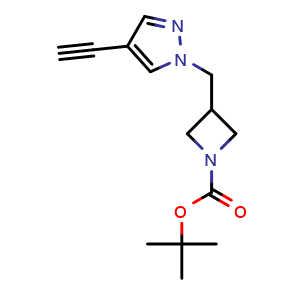 Chemical structure of 1-Boc-3-[(4-ethynyl-1-pyrazolyl)methyl]azetidine , CAS 2098029-44-6, AChemBlock V148693