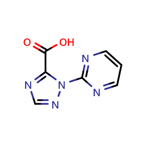 Chemical structure of 1-(2-Pyrimidinyl)-1,2,4-triazole-5-carboxylic Acid , CAS 2741044-70-0, AChemBlock V148694