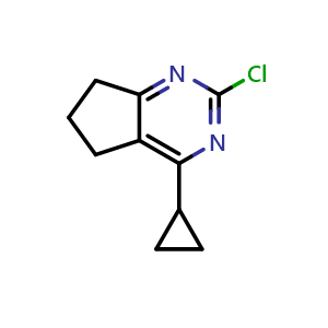 Chemical structure of 2-Chloro-4-cyclopropyl-6,7-dihydro-5H-cyclopenta[d]pyrimidine , CAS 1824315-26-5, AChemBlock V148708