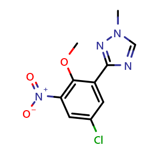 Chemical structure of 3-(5-Chloro-2-methoxy-3-nitrophenyl)-1-methyl-1H-1,2,4-triazole , CAS 2245111-21-9, AChemBlock V148725