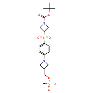 Chemical structure of tert-Butyl 3-[[4-[3-[[(Methylsulfonyl)oxy]methyl]azetidin-1-yl]phenyl]sulfonyl]azetidine-1-carboxylate , CAS 2173582-20-0, AChemBlock V148732