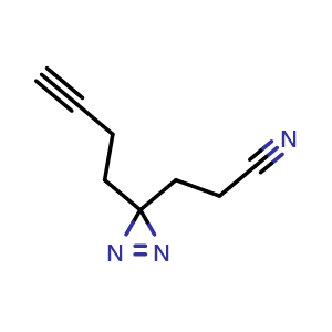 Chemical structure of 3-(3-Butynyl)-3H-diazirine-3-propanenitrile , CAS 1450754-43-4, AChemBlock V148829