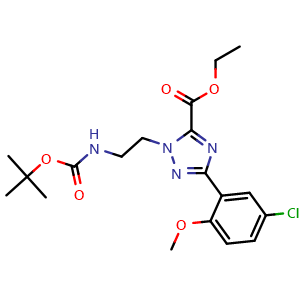 Chemical structure of Ethyl 1-[2-(Boc-amino)ethyl]-3-(5-chloro-2-methoxyphenyl)-1H-1,2,4-triazole-5-carboxylate , CAS 2819931-11-6, AChemBlock V148840