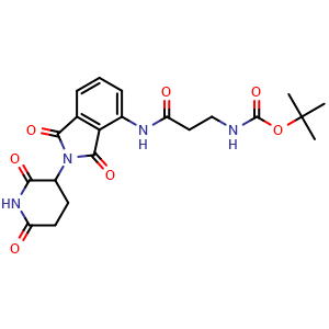 Chemical structure of 3-(Boc-amino)-N-[2-(2,6-dioxo-3-piperidyl)-1,3-dioxo-4-isoindolinyl]propanamide , AChemBlock V148842