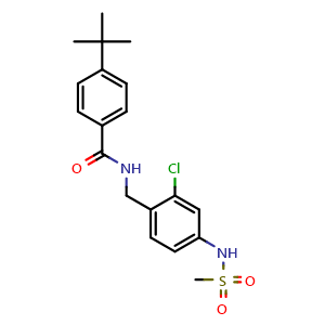 Chemical structure of 4-(tert-Butyl)-N-[2-chloro-4-(methylsulfonamido)benzyl]benzamide , CAS 2129523-23-3, AChemBlock V148850