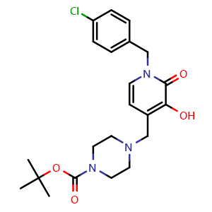 Chemical structure of 4-[(4-Boc-1-piperazinyl)methyl]-1-(4-chlorobenzyl)-3-hydroxypyridin-2(1H)-one , CAS 1303512-02-8, AChemBlock V148853