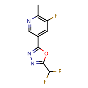 Chemical structure of 2-(Difluoromethyl)-5-(5-fluoro-6-methyl-3-pyridyl)-1,3,4-oxadiazole , CAS 2832528-89-7, AChemBlock V148870