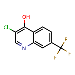 Chemical structure of 3-Chloro-7-(trifluoromethyl)quinolin-4-ol , CAS 65673-93-0, AChemBlock V148871