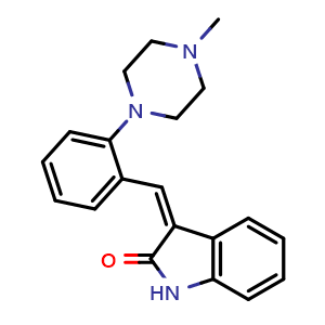 Chemical structure of 3-[2-(4-Methyl-1-piperazinyl)benzylidene]-2-indolinone , CAS 198203-88-2, AChemBlock V148890