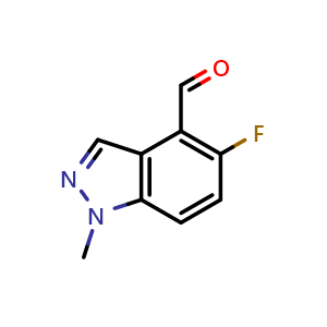 Chemical structure of 5-Fluoro-1-methylindazole-4-carbaldehyde , CAS 1784857-67-5, AChemBlock V148899