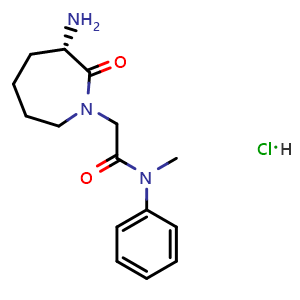 Chemical structure of (S)-2-(3-Amino-2-oxo-1-azepanyl)-N-methyl-N-phenylacetamide Hydrochloride , CAS 2838197-35-4, AChemBlock V148919