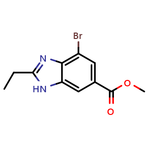 Chemical structure of Methyl 4-Bromo-2-ethylbenzimidazole-6-carboxylate , CAS 2552345-99-8, AChemBlock V148923