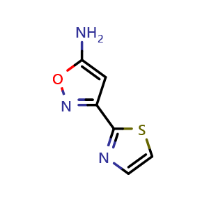 Chemical structure of 5-Amino-3-(2-thiazolyl)isoxazole , CAS 2229193-38-6, AChemBlock V148937