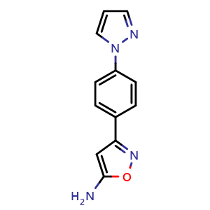 Chemical structure of 5-Amino-3-[4-(1-pyrazolyl)phenyl]isoxazole , CAS 1891551-07-7, AChemBlock V148938