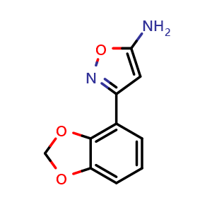 Chemical structure of 5-Amino-3-(4-benzo[d][1,3]dioxolyl)isoxazole , CAS 2105307-44-4, AChemBlock V148950